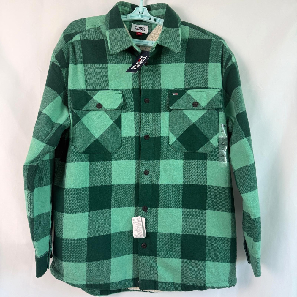 NWT Tommy Jeans Mens Sz XL Cotton Check Flannel Sherpa Lined Overshirt Jacket